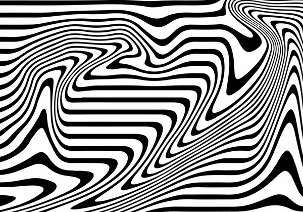Schwarz-weißer Wellenstreifen optisch abstraktes Design. Vektorhintergrund. gekrümmte Linien — Stockvektor