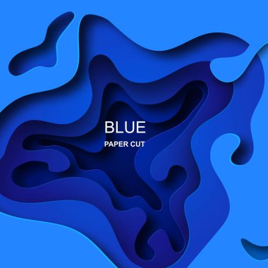 Dikey afiş kağıt ile 3d soyut mavi arka plan ile şekiller kestim. İş sunumları, el ilanları, afişler ve Davetler için vektör tasarım düzen.