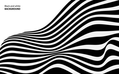 Siyah ve beyaz dalga çizgileri soyut optik tasarım.