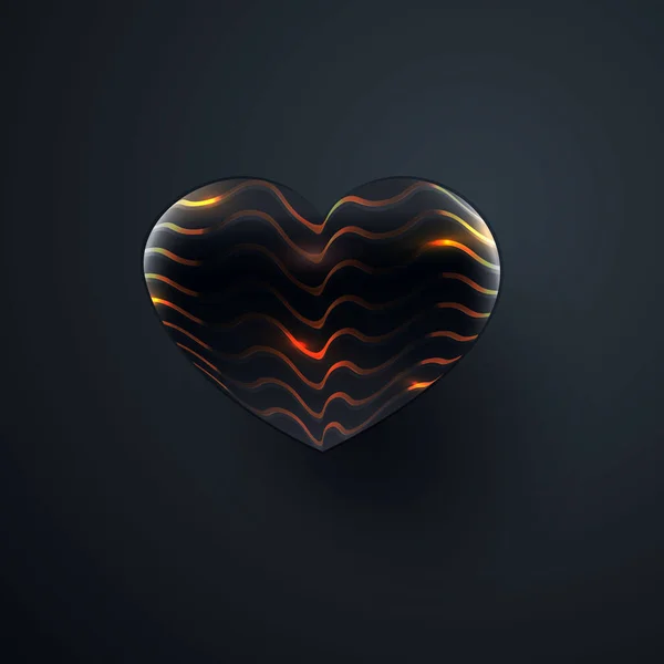Corazón negro con un patrón abstracto. Aislado sobre fondo negro. Vector — Archivo Imágenes Vectoriales