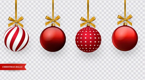 Set van realistische rode kerstballen met verschillende patronen. Vector — Stockvector