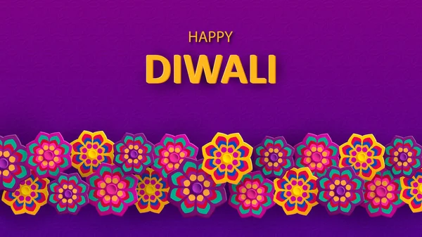 Diwali Festival Urlaub Design mit Papier geschnitten Stil der indischen Rangoli und Blumen. Vektor — Stockvektor