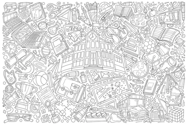 Zurück zu Schule Doodle Set Vektor Illustration Hintergrund — Stockvektor