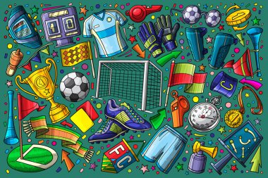 Futbol, futbol doodle set vektör çizim arka plan