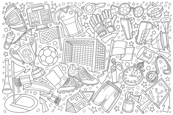 Voetbal, voetbal doodle instellen vector afbeelding achtergrond — Stockvector