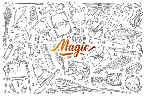 Outils magiques dessinés à la main . — Image vectorielle