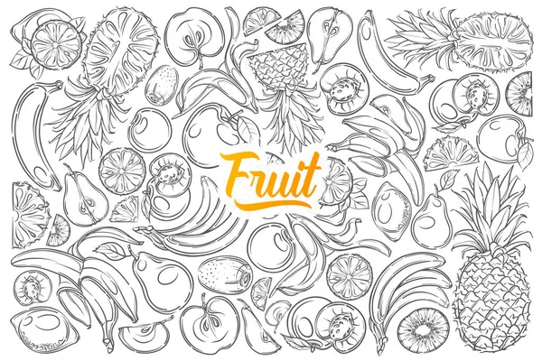 Fruits frais dessinés à la main banane, ananas — Image vectorielle