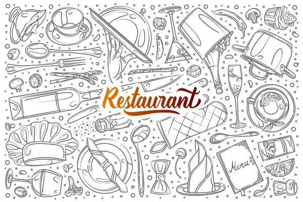 Dibujado a mano restaurante conjunto doodle vector fondo — Vector de stock