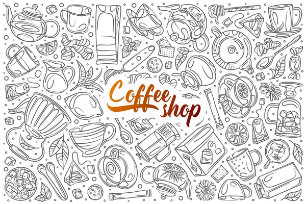 Mão desenhado café conjunto doodle vetor fundo — Vetor de Stock