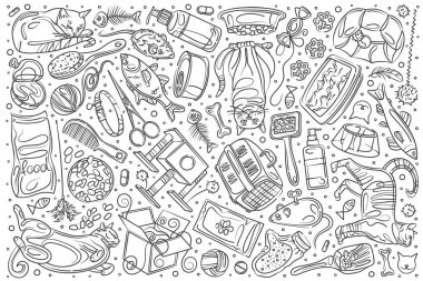 Elle çizilmiş kedi en iyi arkadaş set doodle vektör arka plan vardır