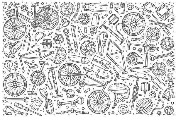 Hand dras cykel mekaniker ställa doodle vector bakgrund — Stock vektor