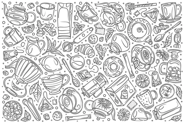 Cafetería dibujada a mano set doodle vector fondo — Vector de stock