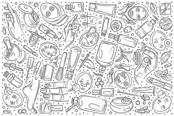 Χέρι κοσμετολογία οριστεί doodle διάνυσμα φόντο — Διανυσματικό Αρχείο
