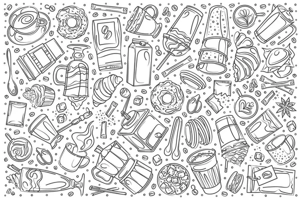 Mano dibujado beber té conjunto doodle vector fondo — Vector de stock