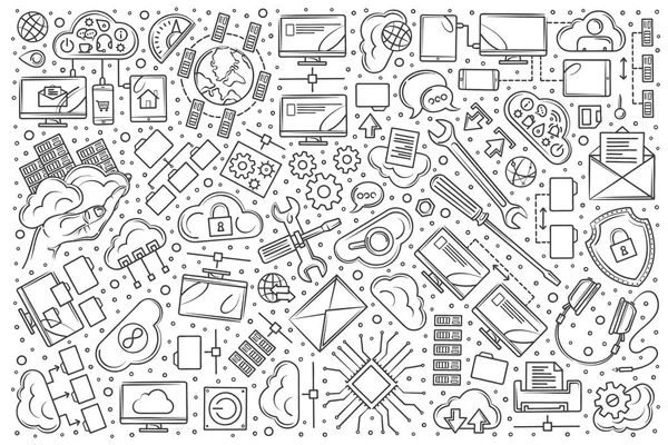 Elle çizilmiş set doodle vektör arka plan hosting — Stok Vektör