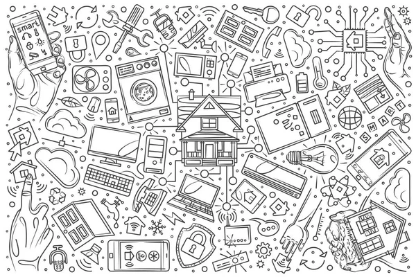 手描きのスマート ホーム設定落書きのベクトルの背景 — ストックベクタ