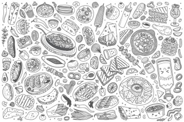 Hand drawn Mexican food set doodle vector background clipart