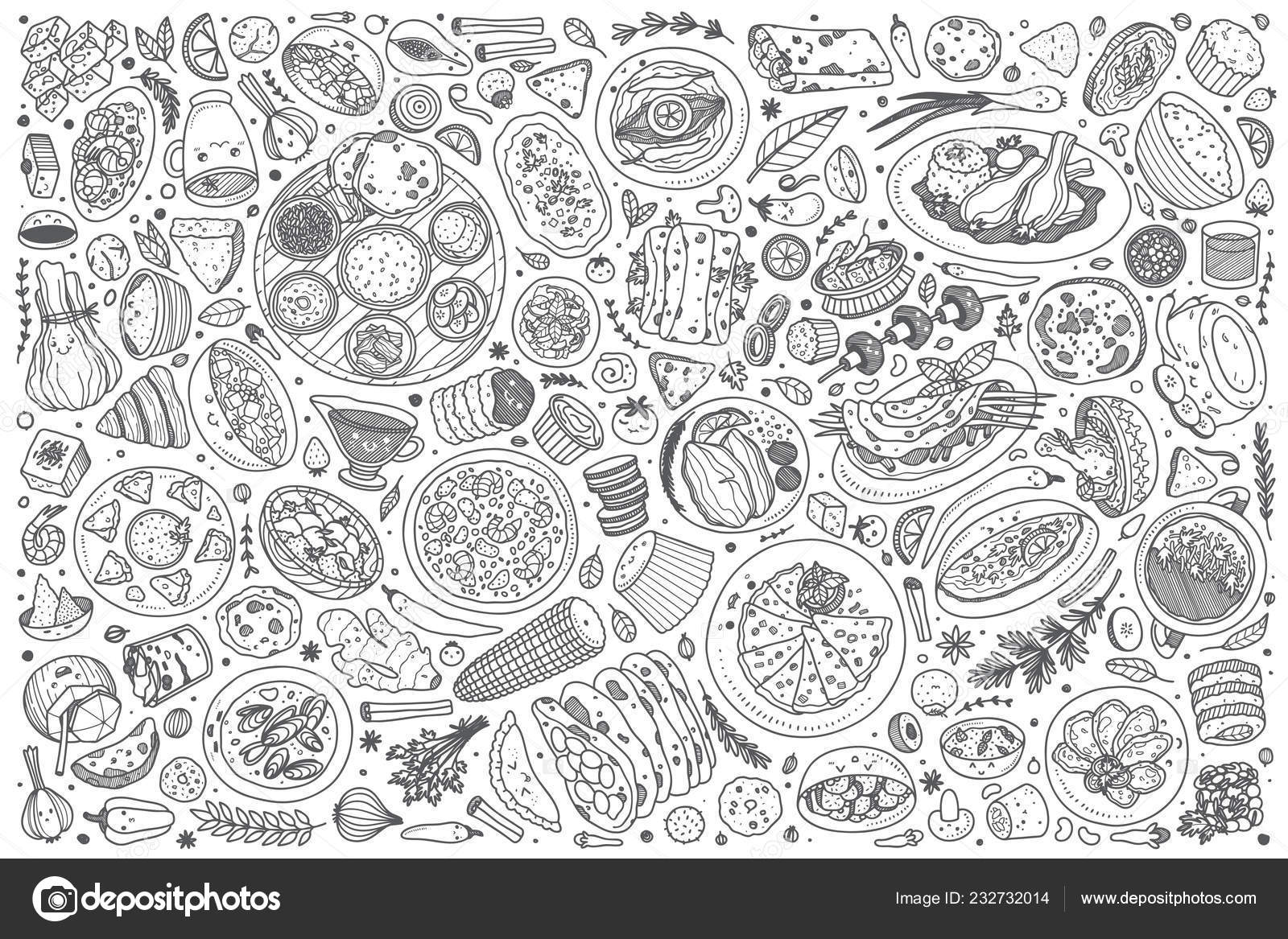 Hand drawn Indian food set doodle vector background ⬇ Vector Image by