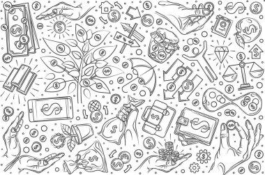 Elle çizilmiş yatırım doodle vektör arka plan belirleme