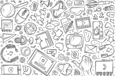Elle çizilmiş sosyal medya doodle vektör arka plan belirleme