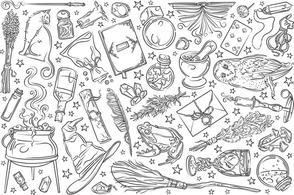 Outils magiques dessinés à la main . — Image vectorielle