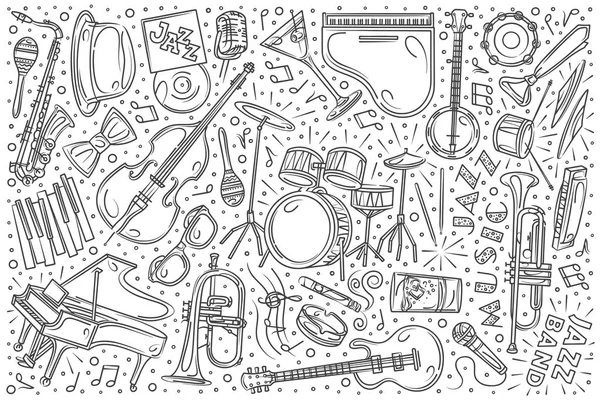 Handritad jazzfestival in doodle vector bakgrund — Stock vektor