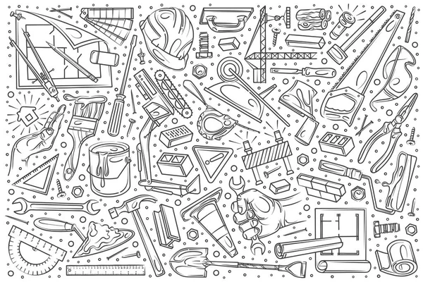 Hand getekende gebouw en bouw doodle vector achtergrond instellen — Stockvector