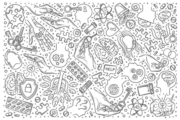 手绘心理学家设置涂鸦矢量背景 — 图库矢量图片