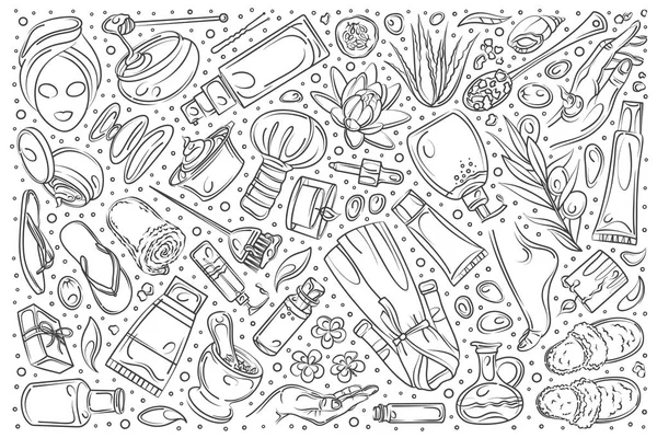 Mano dibujado belleza conjunto doodle vector fondo — Vector de stock