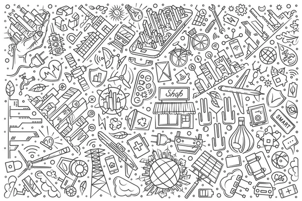 Χέρι συντάσσονται έξυπνη πόλη που doodle διάνυσμα φόντο — Διανυσματικό Αρχείο