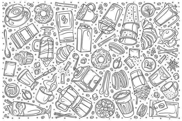 Hand getrokken drinken thee set doodle vector achtergrond — Stockvector