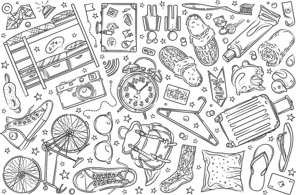 Mano dibujado albergue conjunto doodle vector fondo — Archivo Imágenes Vectoriales