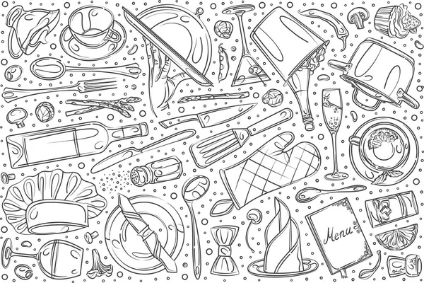 Elle çizilmiş Restoran doodle vektör arka plan belirleme — Stok Vektör