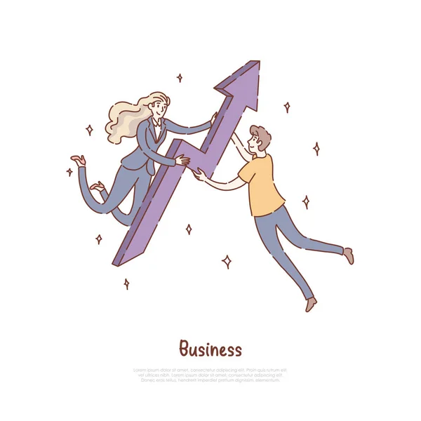 Geschäftsfrau und Mann arbeiten zusammen, Karriereerfolg, Werbemetapher, Banner für Geschäftspartnerschaften — Stockvektor