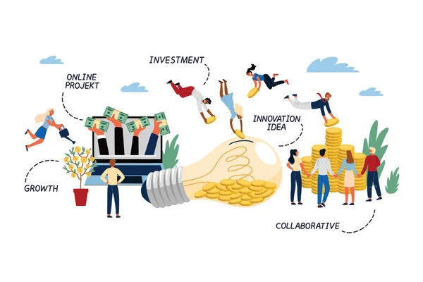 Concept d'entreprise de Crowdfunding, Investissement, Innovation . — Image vectorielle