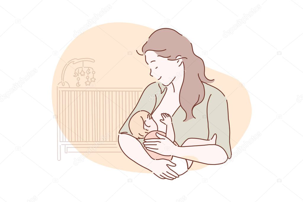 Breastfeeding, motherhood, childhood concept.