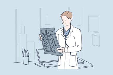 Doktor x-ray görüntü konsepti tutan.