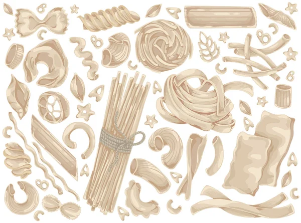 Pastas, fideos, espaguetis, set de garabatos — Vector de stock