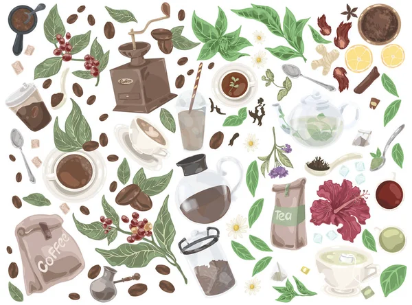 Set di scarabocchi per tè e caffè . — Vettoriale Stock