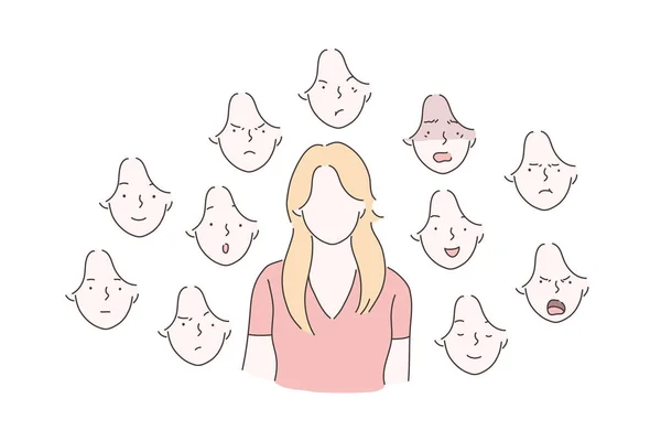 Set van vrouw emoties concept. — Stockvector