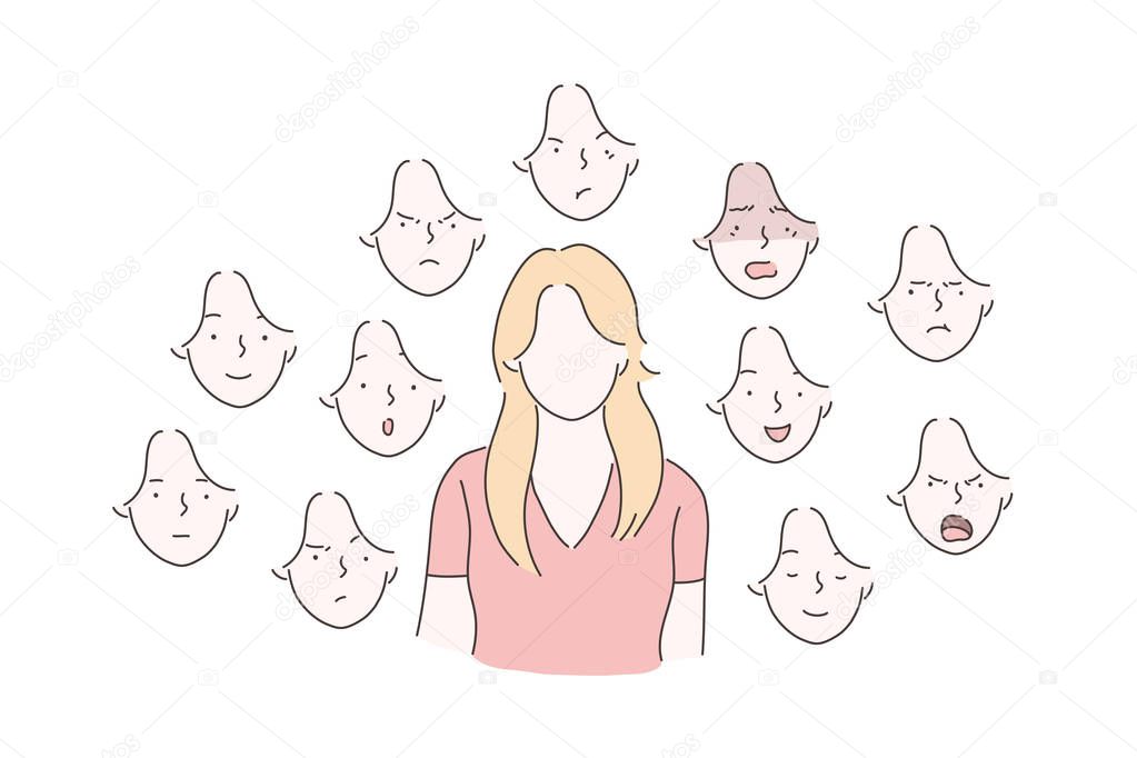 Set of woman emotions concept.