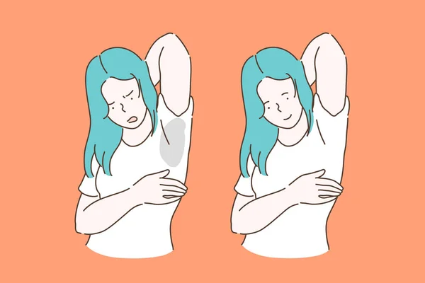 汗流浃背，嗜睡症，个人卫生概念 — 图库矢量图片