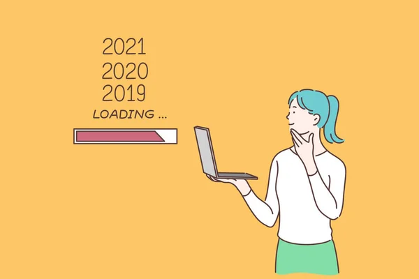 2020 Año Nuevo esperando, 2019 barra de carga, planificación para el futuro, concepto de flujo de tiempo . — Vector de stock