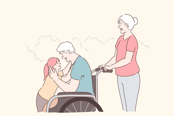 残疾人、家庭护理概念 — 图库矢量图片