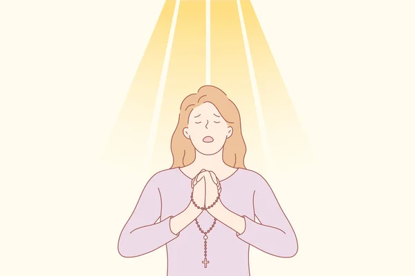 Oración, dios, religión, perdón, cristianismo, petición, concepto de fe . — Vector de stock