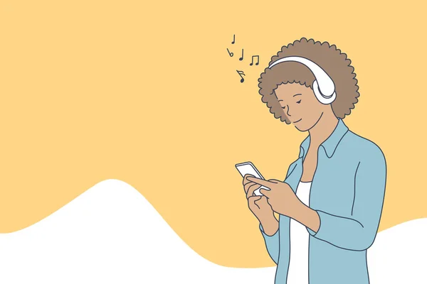 Mujer escuchando concepto de música — Vector de stock