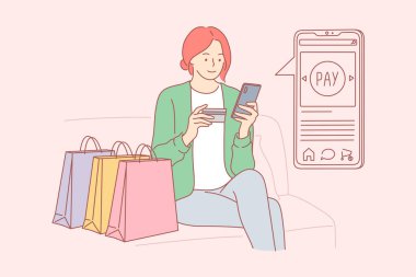 Alışveriş, teknoloji, online, karantina, iş konsepti