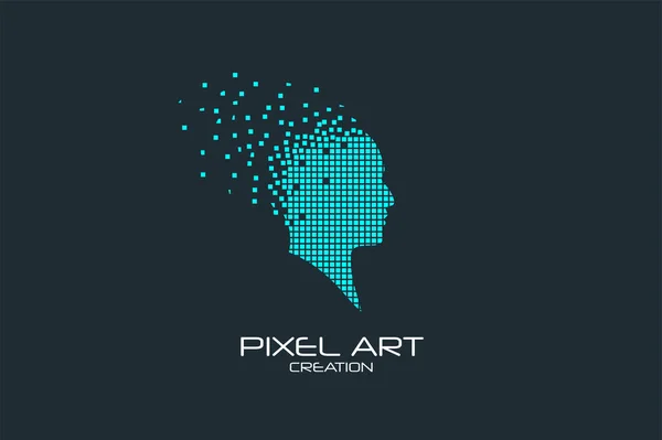 Sztuka pikseli logo głowy człowieka. — Wektor stockowy