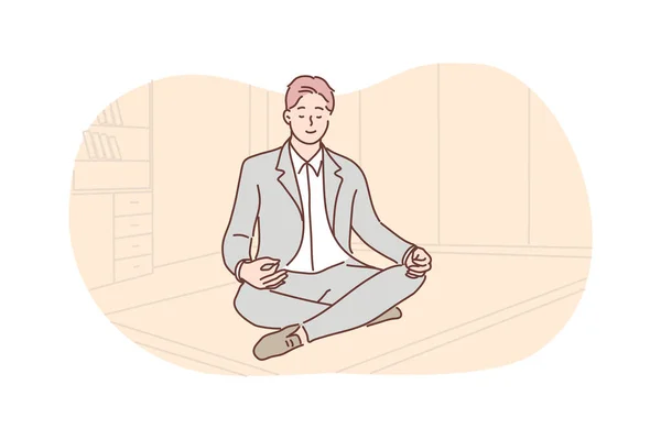 Zakelijk, rust, meditatie, yoga, ontspanning concept — Stockvector