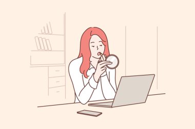 İş, makyaj, iş, mola, hazırlık, flört kavramı